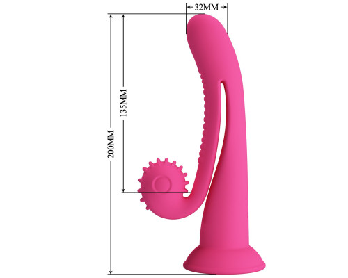 Розовый вибратор на присоске с закрученным клиторальным отростком - 20 см.