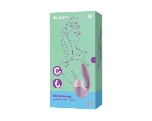 Сиреневый вибратор с вакуумным стимулятором Supernova - 16,9 см.