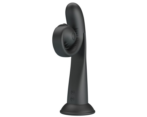 Черный вибратор на присоске с закрученным клиторальным отростком - 20 см.