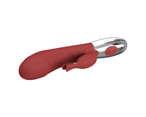 Красный вибратор со стимулятором клитора Rasmussen - 19,8 см.