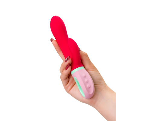 Красный вибратор с клиторальным отростком Petunia - 19 см.