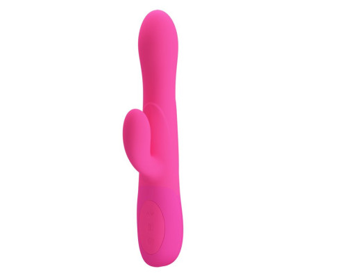Розовый вибратор Douglas с клиторальным отростком и функцией расширения - 24,9 см.