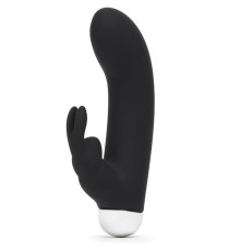 Черный вибратор с клиторальным отростком Greedy Girl Mini Rabbit Vibrator - 14 см.