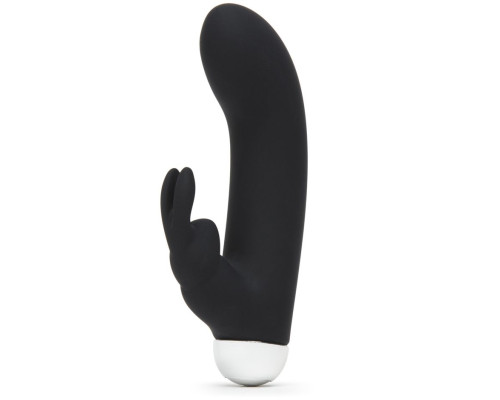 Черный вибратор с клиторальным отростком Greedy Girl Mini Rabbit Vibrator - 14 см.