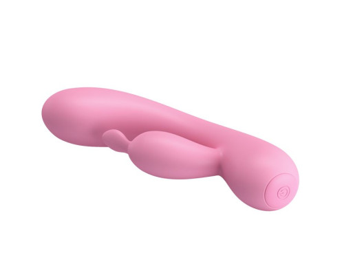 Нежно-розовый вибратор Hugo с клиторальным отростком - 16,5 см.