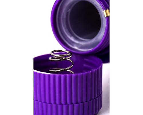 Фиолетовый вибратор с утолщением посередине и клиторальным зайчиком - 18 см.