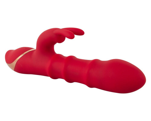 Красный вибратор-кролик с 3 подвижными кольцами Rabbit Vibrator with 3 Moving Rings - 23,7 см.