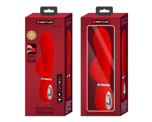 Красный вибратор-кролик с рёбрышками Prescott - 20 см.