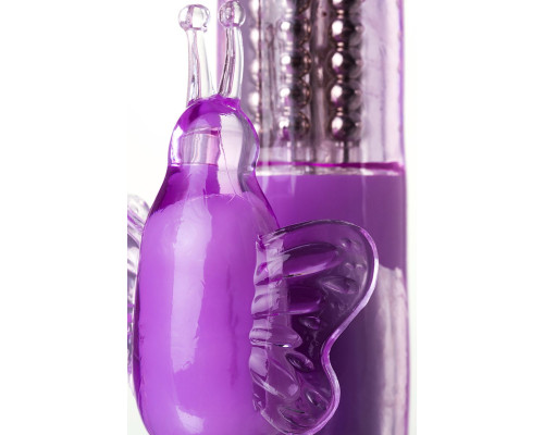 Фиолетовый вибратор High-Tech fantasy с бабочкой для клитора - 22,4 см.