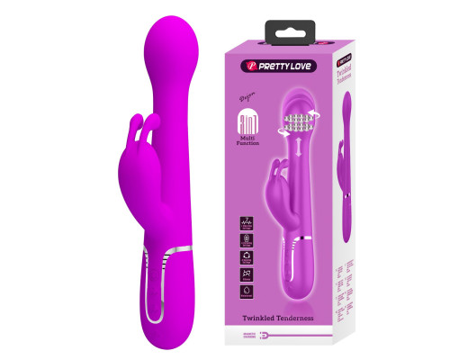 Лиловый вибратор-кролик Dejon с ротацией бусин и возвратно-поступательными движениями - 22,6 см.