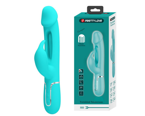 Аквамариновый вибратор-кролик с функцией фингеринга Kampas - 23,2 см.