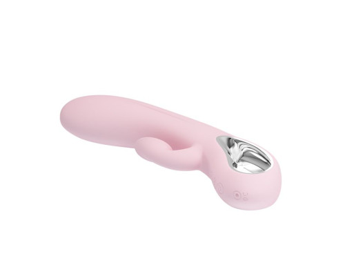 Нежно-розовый вибратор Nicola с вакуумной клиторальной стимуляцией - 24 см.