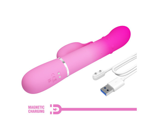 Розовый вибратор-кролик с вращающимися бусинами Shima - 22,6 см.