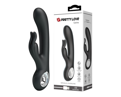 Чёрный вибромассажер с клиторальным отростком Carina - 19 см.
