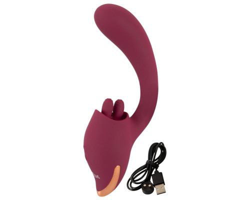 Малиновый вибратор с подвижными язычками 2 Function Vibrator - 20,6 см.