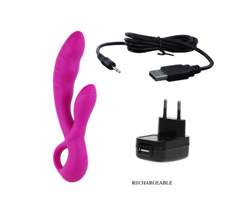 Перезаряжаемый вибратор Audding с клиторальным отростком - 22,5 см.