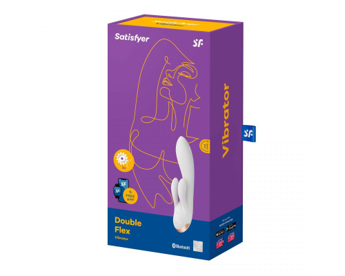 Белый вибратор-кролик Double Flex с двумя клиторальными отростками - 20,1 см.