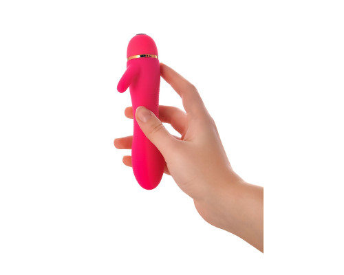 Розовый вибромассажёр с небольшим клиторальным отростком - 15 см.