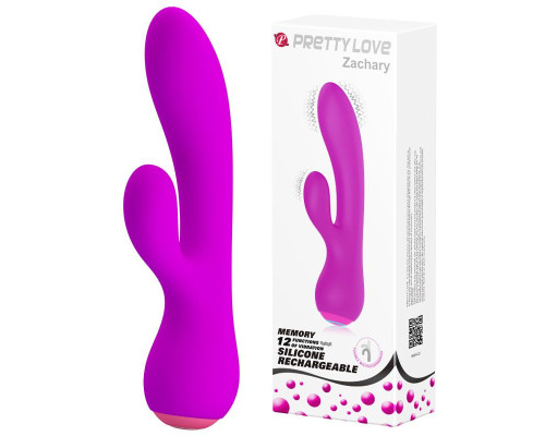 Лиловый вибратор Zachary с клиторальным стимулятором - 17,8 см.