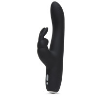 Черный вибратор с клиторальным отростком Greedy Girl Slimline Rabbit Vibrator - 22,8 см.