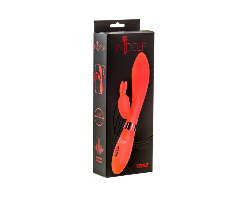 Красный вибратор Yonce с клиторальным зайчиком - 20,5 см.