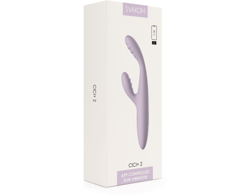 Сиреневый интерактивный вибростимулятор-кролик Cici+ 2 с функцией нагрева - 17,8 см.