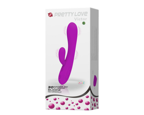 Лиловый вибратор Victor с клиторальным стимулятором - 17 см.