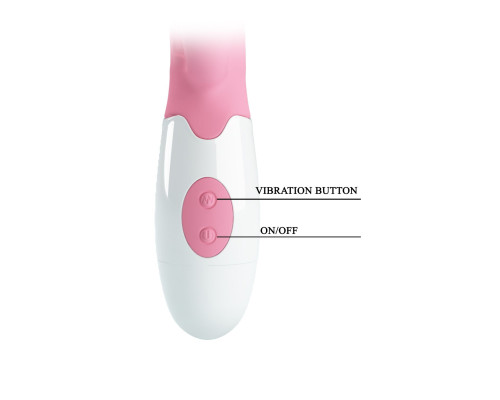 Нежно-розовый вибратор с клиторальным отростком Peter - 19,2 см.