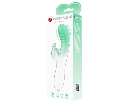 Зелено-белый вибратор-кролик Cerberus - 20,6 см.