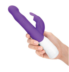 Фиолетовый тонкий вибратор-кролик с клиторальным отростком - 22 см.