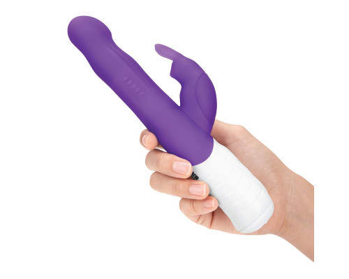 Фиолетовый тонкий вибратор-кролик с клиторальным отростком - 22 см.