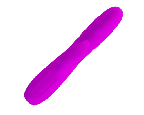 Лиловый вибратор с клиторальным стимулятором Melanie - 20,5 см.