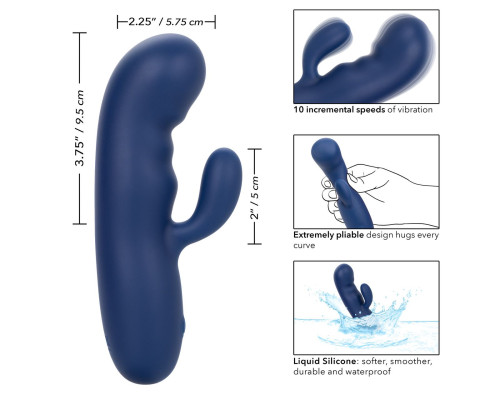 Синий вибромассажер-кролик Cashmere Silk Duo - 16,5 см.