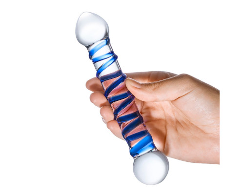 Прозрачный фаллос с голубой спиралью Spiral Dildo - 17 см.