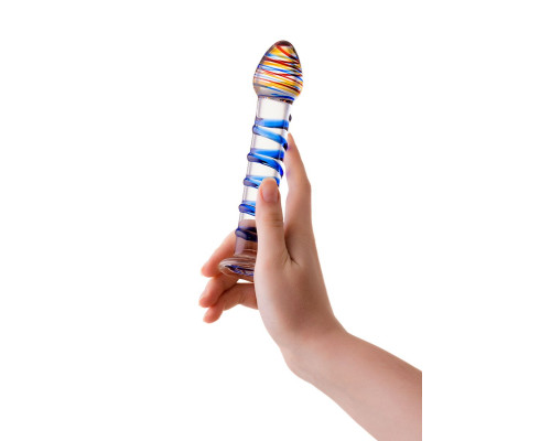 Прозрачный фаллос из стекла со спиралью - 18 см.