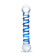 Прозрачный фаллос с голубой спиралью Spiral Dildo - 17 см.