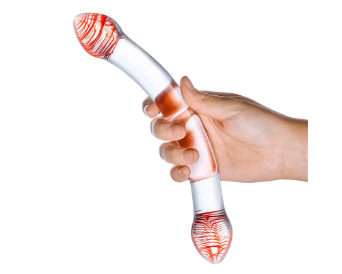 Изогнутый двусторонний фаллос из стекла Red Head, 22 см