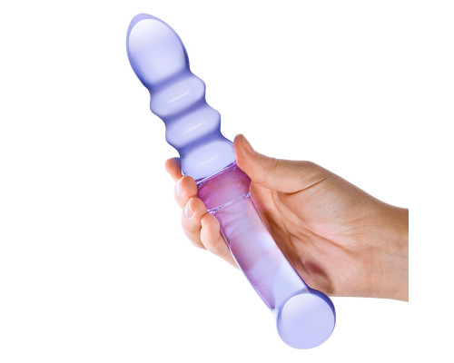 Лиловый двусторонний фаллоимитатор из стекла, 22 см