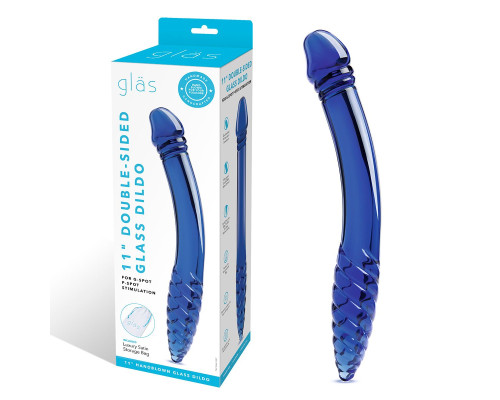 Синий двусторонний стеклянный стимулятор 11’’ Double-sided Glass Dildo For G-Spot P-Spot Stimulation - 28 см.