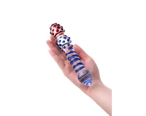 Двусторонний стеклянный фаллос со спиралью и шишечками - 20,5 см.