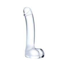 Прозрачный стеклянный фаллос с мошонкой Curved G-Spot - 18 см.