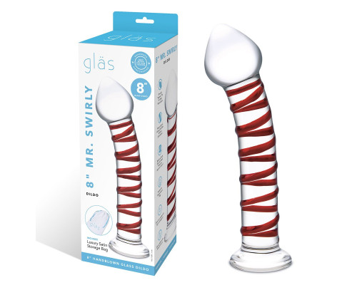 Стеклянный фаллоимитатор с красной спиралью Mr. Swirly - 20,5 см.