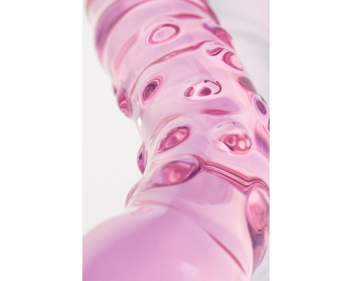 Двусторонний розовый фаллос с рёбрами и точками - 20,5 см.