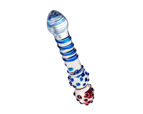 Двусторонний стеклянный фаллос со спиралью и шишечками - 20,5 см.