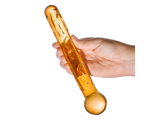 Золотистый стеклянный изогнутый фаллоимитатор