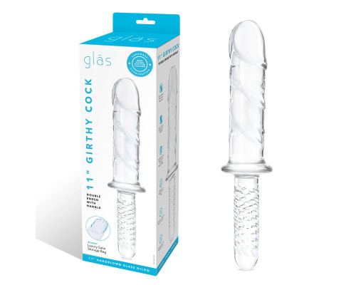 Стеклянный фаллоимитатор с рукоятью 11’’ Girthy Cock Double Ended With Handle - 28 см.