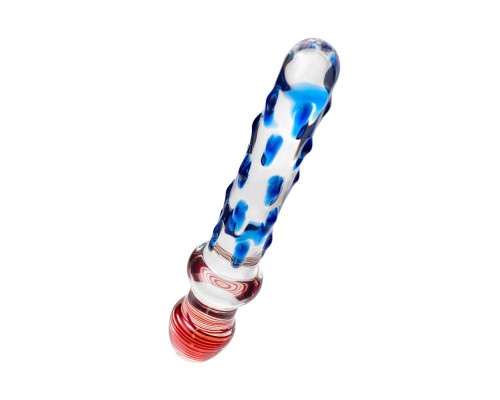 Стеклянный двусторонний фаллоимитатор с шишечками - 20 см.