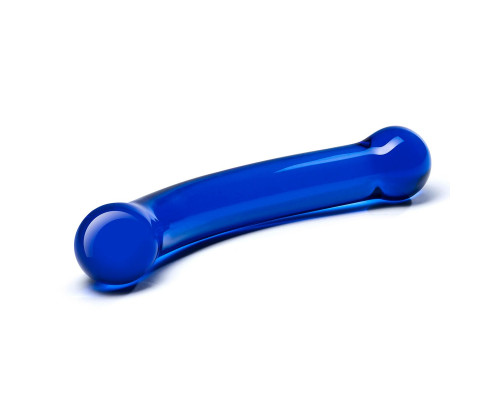 Синий изогнутый фаллоимитатор Curved G-Spot Glass Dildo - 16 см.