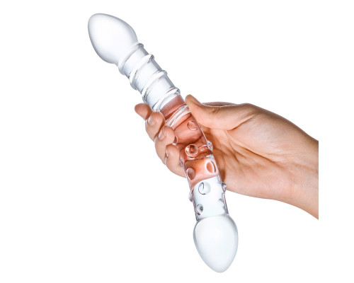 Прозрачный стеклянный фаллоимитатор с двумя концами - 24 см.