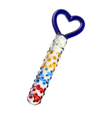 Стеклянный фаллос с ручкой-сердцем - 22,5 см.